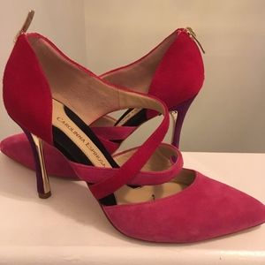 Suede D'Orsay pumps with zipper back